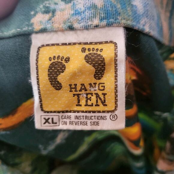 RARE VINTAGE 60S 70S HANG TEN REVERSE PRINT SURFER ALOHA HAWAIIAN SHIRT XL - Picture 8 of 10